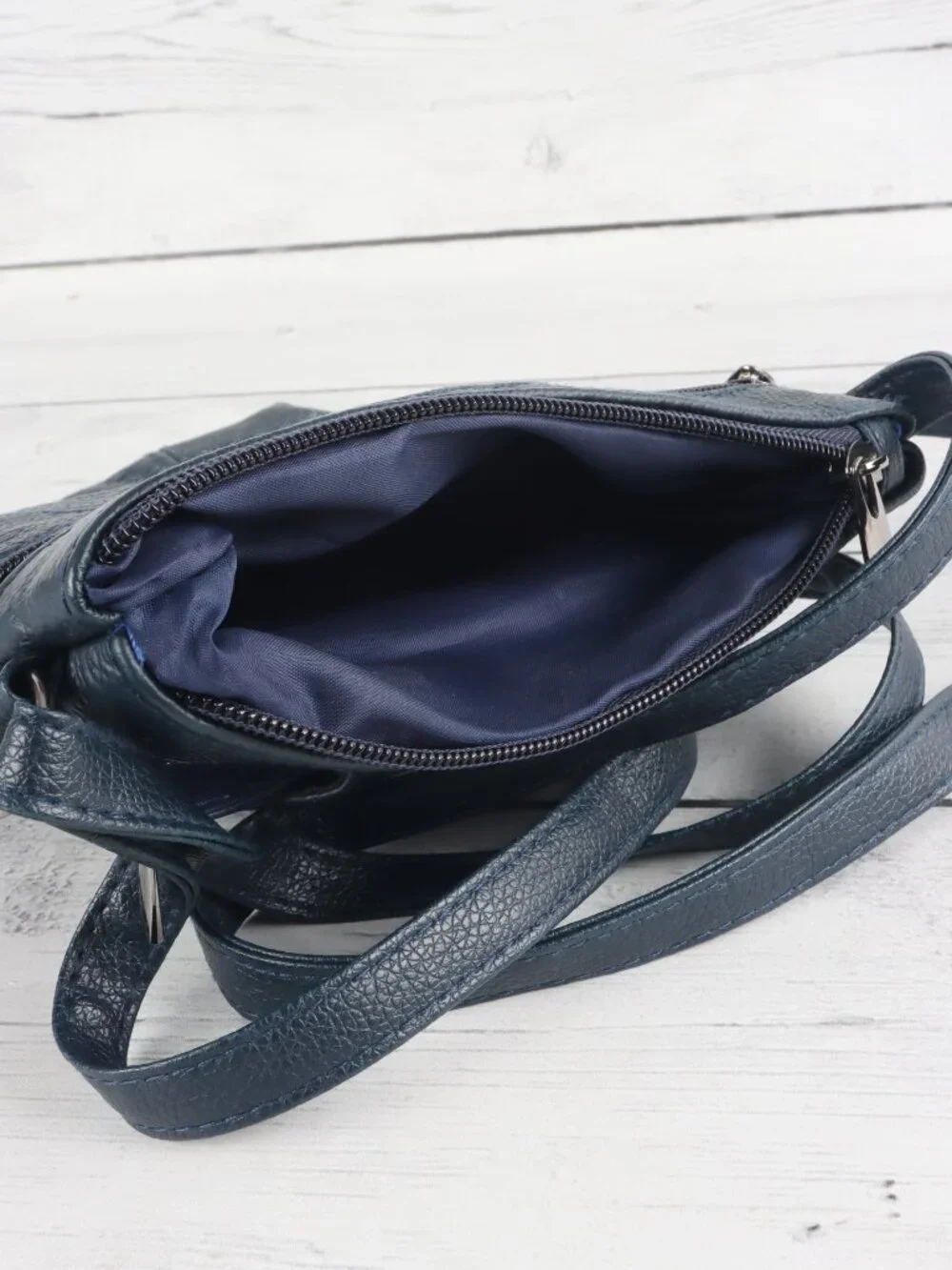 SteelTime Blue Genuine Leather Multi-Pocket Crossbody Bag